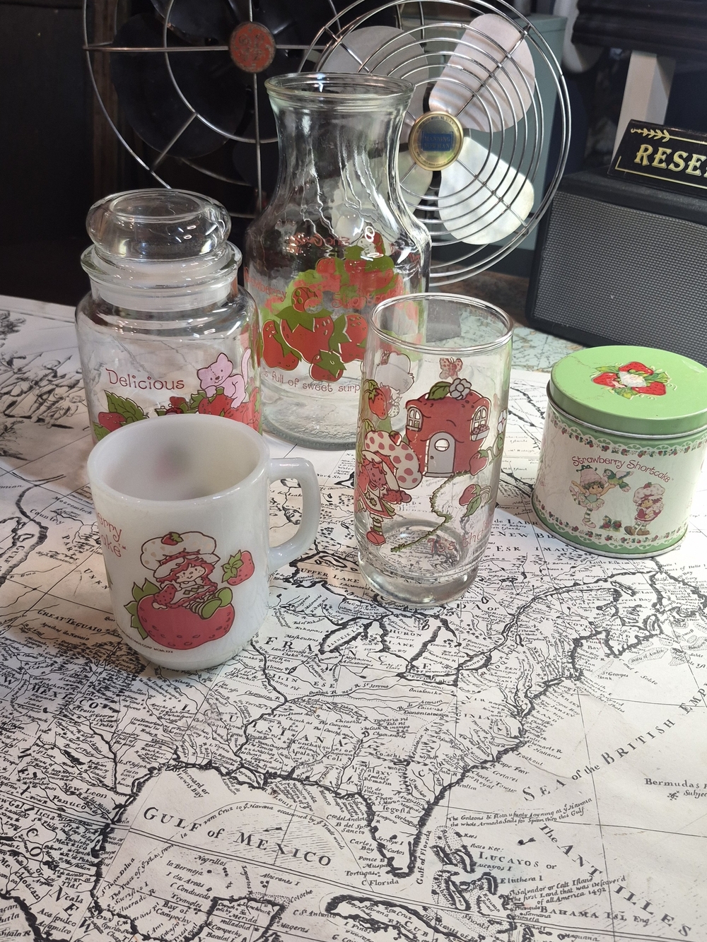 Anchor Hocking Strawberry Design Glassware Set - White and Green and Pink